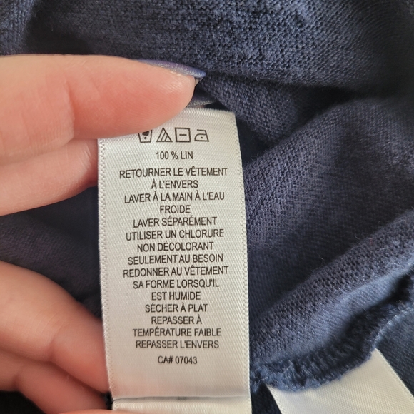 H Halston Navy Linen Short Sleeve Button Front Cardigan - Picture 12 of 13